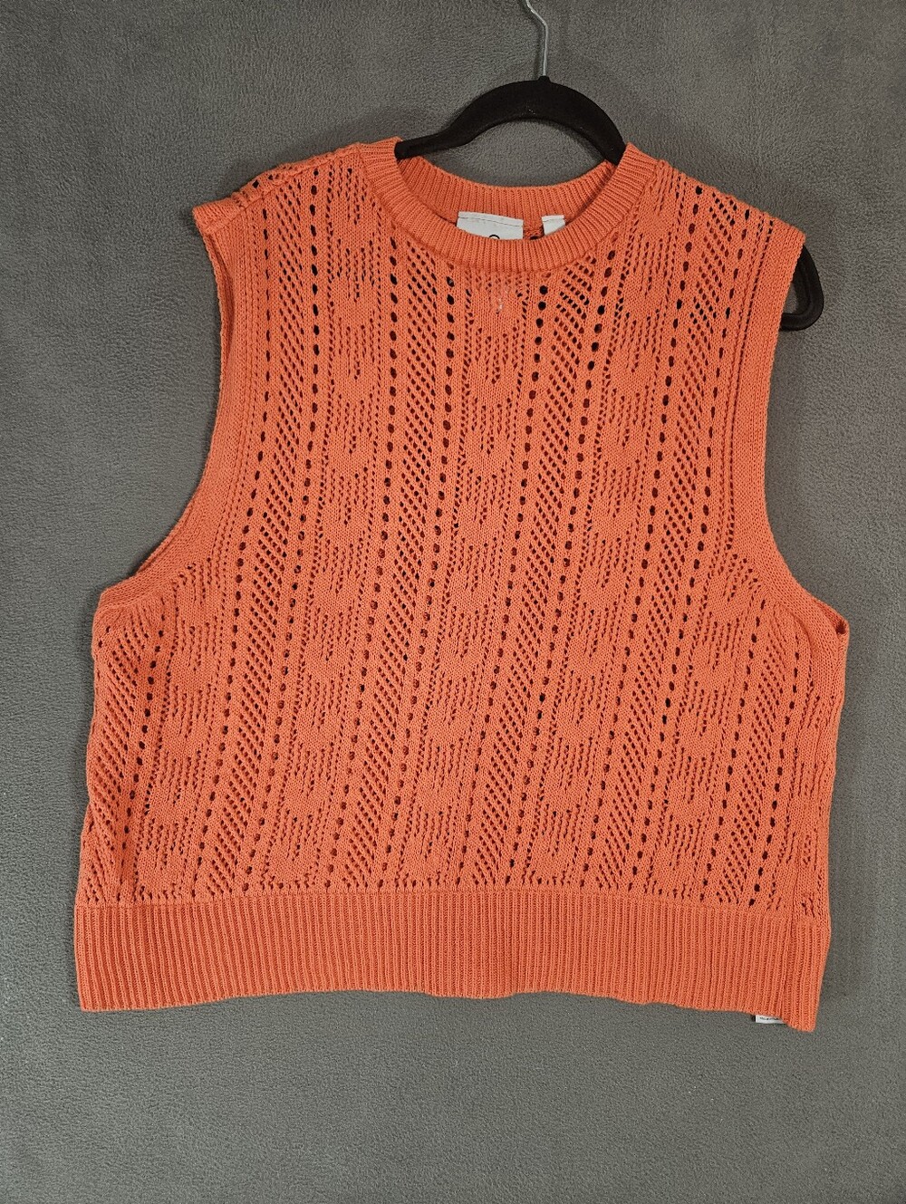 Collusion Womens Large Open Beach Knit Sweater Sleeveless Beachy Orange Crew